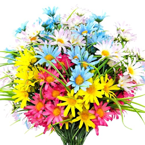 FOUSUKA 4 Bundles Artificial Large Daisy Fake Plants Flowers Faux Silk Wildflowers Bouquet Outdoor UV Resistant for Home D...