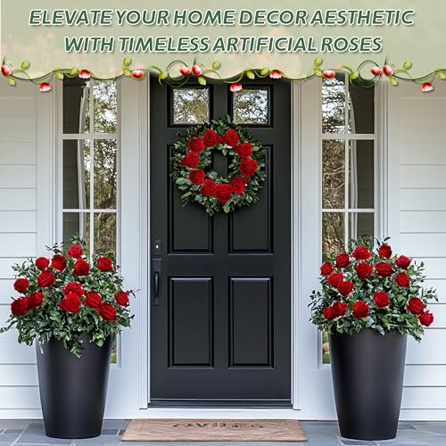 Jefuzh 50 PCS Fake Red Roses, Artificial Red Flowers Bulk Realistic Silk Faux Rose with Stems for Wedding Decoration Anniv...