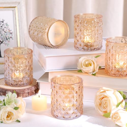 8Pcs Large Votive Candle Holders Gold Tea Light Candle Holders Glass Candle Holder for Wedding, Bridal Shower,Table Center...