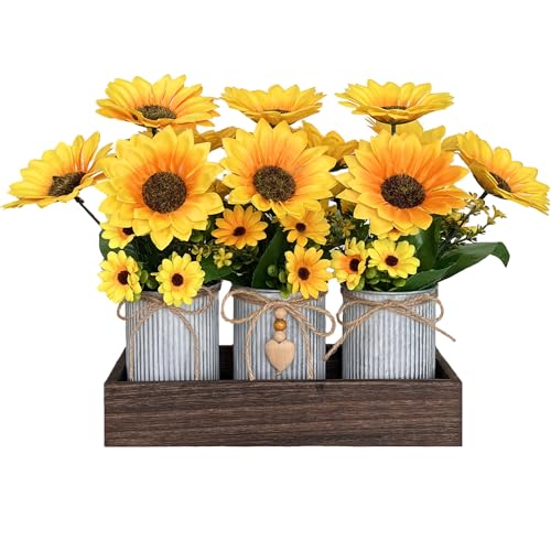 HEMYLU Sunflowers Artificial Flowers Decorations, Sunflower Table Centerpieces for Wedding, Artificial Flower Arrangement ...
