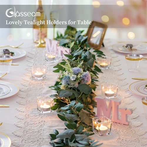 Glasseam Glass Votive Candle Holders: Set of 6 Clear Square Tealight Holder Small Tea Light Holders for Table Centerpiece ...