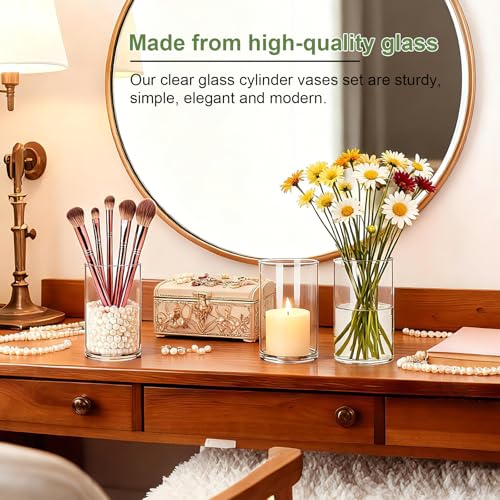 Clear Glass Cylinder Vases for Centerpieces,12pcs 6 inch Glass Candle Cylinders Bulk,Thick Bud Flower Vase & Floating Cand...