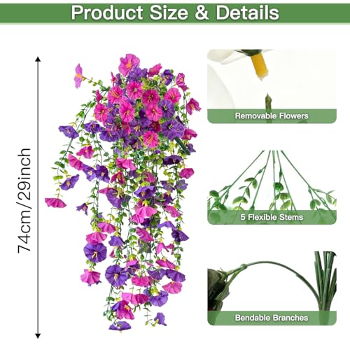 capirosa Artificial Hanging Flowers for Outdoors, 2 Pcs Fake Hanging Plant Summer Fall Decor, UV Resistant No Fade Faux Fl...