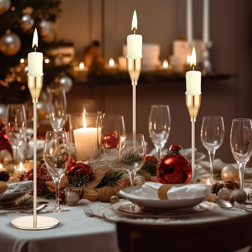 Pink Gold Candle Holders Set of 12 - Candlestick Holders for Taper Candles - Metal Material & Modern Decorative - Fits 3/4...