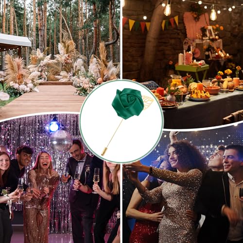 M METERXITY 48-Pack Flower Lapel Pins for Men, Golden Leaf Rose Boutonnieres Pin Groom Boutonnieres for Wedding/Dance/Part...