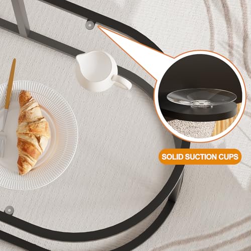 Wolawu Coffee Table Black Glass Coffee Tables for Living Room, Oval Table Center Table with Sturdy Metal Frame,Modern Temp...