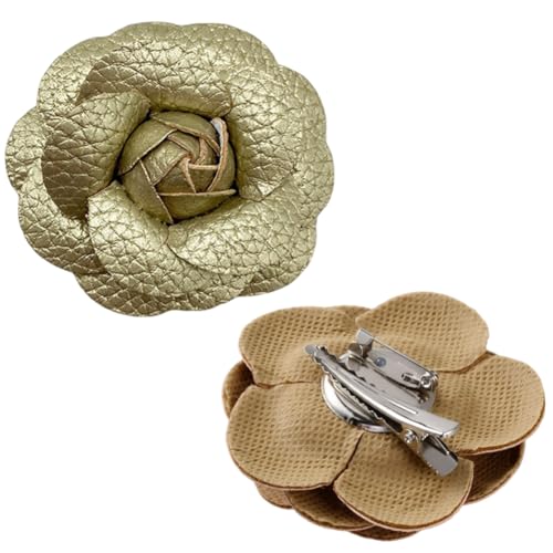 CALFOVERA 2PCS Gold PU Leather Rose Hair Clip Floral Shoe Decoration Charms Elegant Leather Shoe Clips Rose Hairpin Brooch...