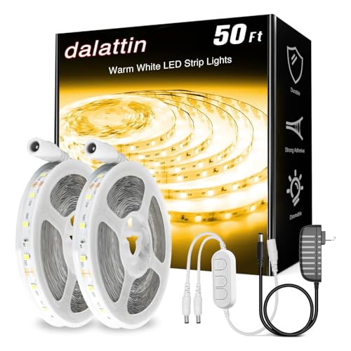 dalattin Warm White LED Strip Lights 50ft, Led Lights Strip Dimmable Bright 24V 3000K, 900 LEDs Lights for Bedroom, Mirro...