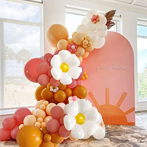 Daisy Balloon Arch Retro Burnt Orange Boho Balloon Garland Kit Sunshine Balloon Groovy Flower Decor for Daisy, Sun, and Ci...