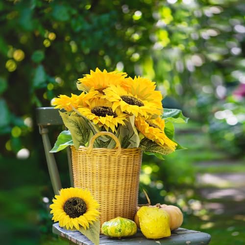 Mutcolor 10 Pcs Sunflowers Artificial Flowers with Long Stems Silk Fake Large Sunflowers Bouquet Faux Sunflower Arrangemen...