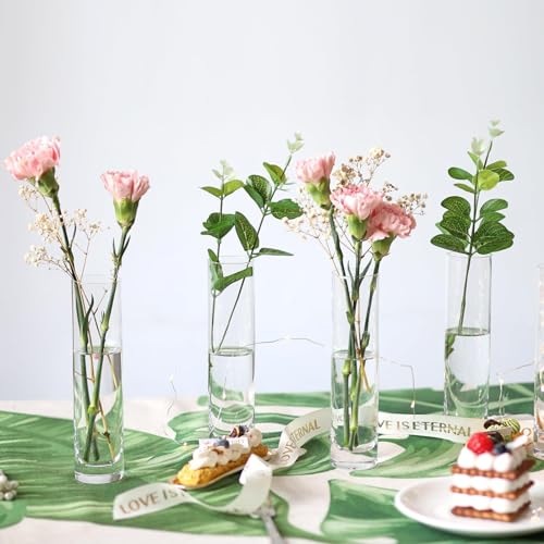 Glass Cylinder Bud Vases for Centerpieces, Set of 12 Clear Small vases,Handmade Slim Flower Vases Wedding Table Decor for ...