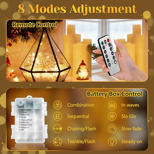 Flechllary 2Pack-400LED 134FT Fairy Lights Battery Operated with Remote，Waterproof String Lights for Indoor & Outdoor,8 Mo...