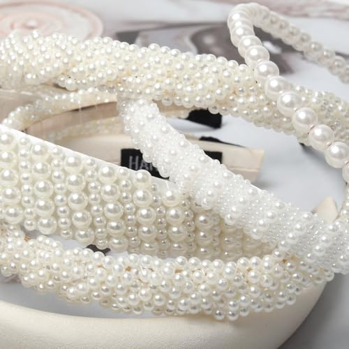 Cuizhiyu 5PK White Pearl Headbands for Women Girls Cute Pearl dainty Headbands Bling Faux Pearls Hairbands Wedding Hair Ac...