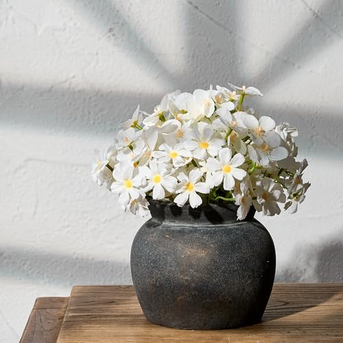 SIDUCAL Ceramic Flower Vase with Wide Mouth Lace, 5.1 Inch Pottery Rustic Farmhouse Boho Vases, Small Terracotta Vase for ...