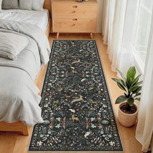 Runner Rug Washable Runners Kitchen Rugs Non Slip Neutral Floral Carpet Low Pile for Indoor Hallways Entryway Living Room ...