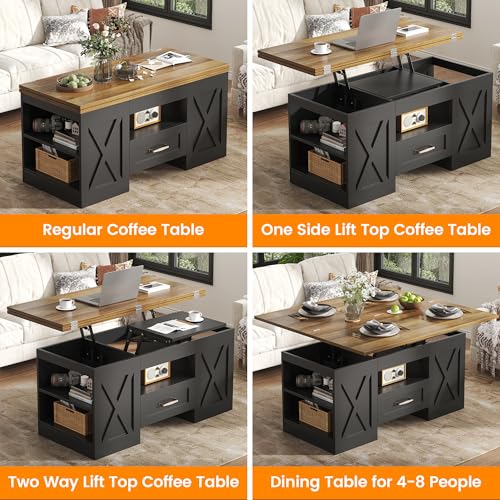kepptory 39.4'' Lift Top Coffee Table with Storage, 4 in 1 Multi-Function Convertible Coffee Tables for Living Room, Farmh...