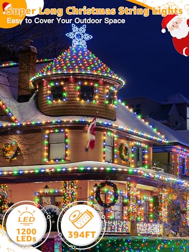 BrightChristmas Christmas Lights 1200 LED 394 FT, Waterproof Outdoor String Lights with 8 Modes, Fairy Lights for Holiday ...