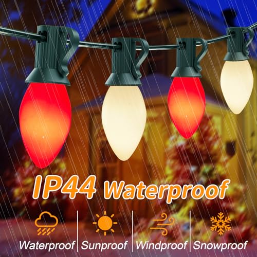 Doratale C7 LED Christmas Lights Outdoor, 25Ft Christmas Red White String Lights with 27 Ceramic LED Bulbs(2 Spare), Conne...