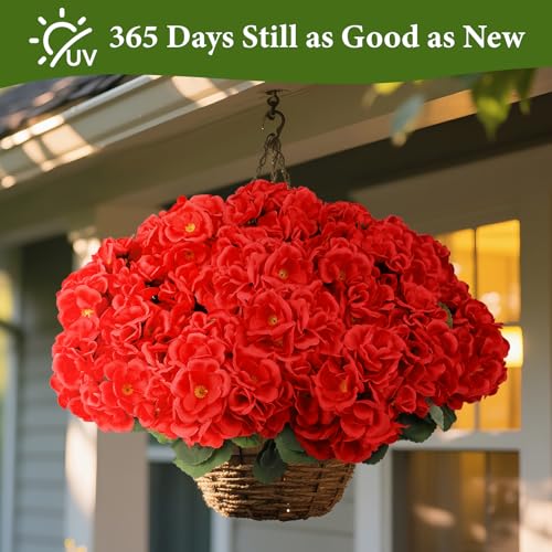 NESCCI 8 Pack Artificial Geranium Flowers for Outdoors UV Resistant Artificial Flowers Silk Geranium Fake Flowers Faux Flo...