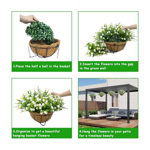 BCBLF Artificial Hanging Flowers Basket, 12 UV-Resistant Bundles of Realistic Fake Flowers, Faux Plants for Outdoor Decor,...