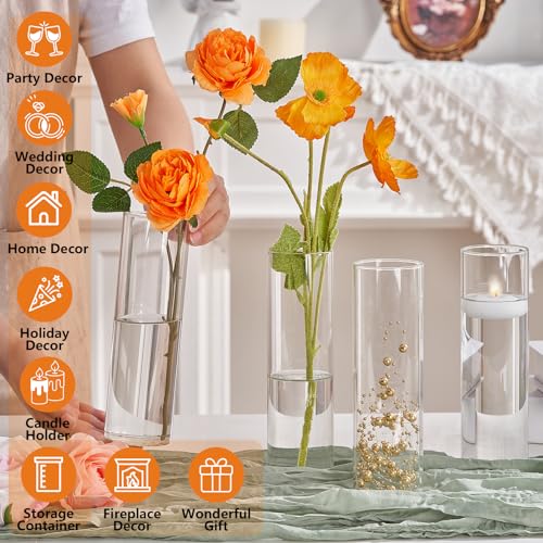 16Pcs Glass Cylinder Bud Vases for Centerpieces,7.7 In Tall Clear Flower Vases in Bulk,Glass Small Vases Floating Candle H...