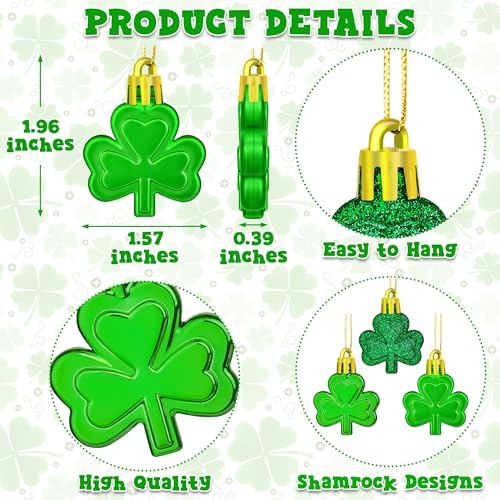 24 PCS St Patricks Day Decorations, Shamrocks Tree Ornaments, 3 Styles Good Luck Clover Hanging Baubles for Tree, Shamrock...