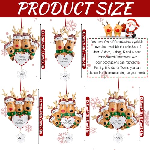 Personalized Heart Reindeer Christmas Ornaments 2025 - Custom Resin Elk Deer Ornament for Christmas Tree, DIY Family Name ...