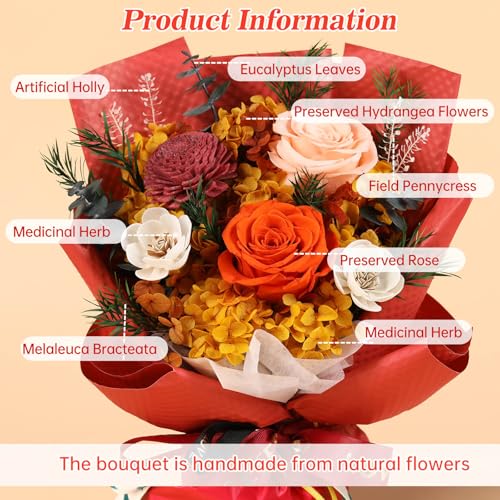Jtoder Flowers Gifts for Women, Flower for Delivery, Preserved Orange Roses Bouquets, Anniversary Birthday Flowers Gifts f...