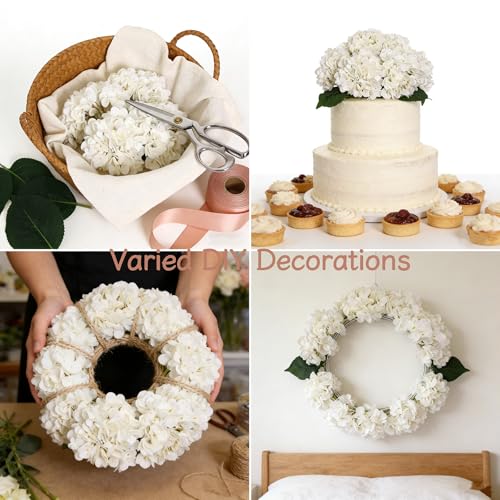 Kimura's Cabin 6pcs Faux White Hydrangeas Fake Flowers Artificial Silk Hydrangea Flower With Stems Bouquets Arrangement fo...