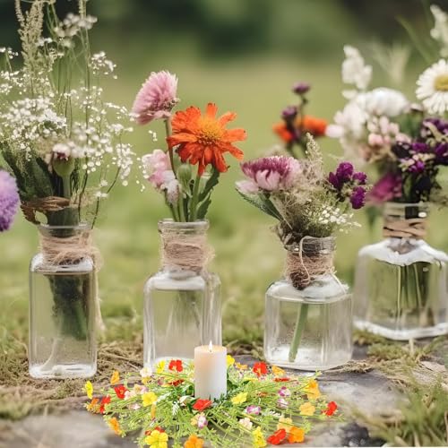 6 Pcs Mini Wild Flower Candle Rings Wreaths Artificial Colorful Wildflower Pillar Candle Holders Wreath for Spring Summer ...