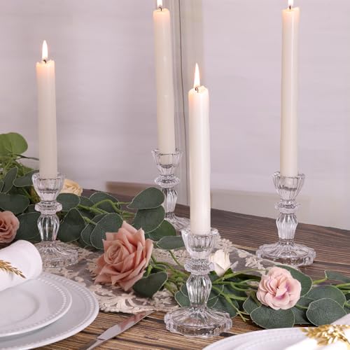 Simeitol 12pcs Taper Candle Holders, Candlestick Holders, Glass Candle Holder - Vintage Flower Design Candle Holders for W...