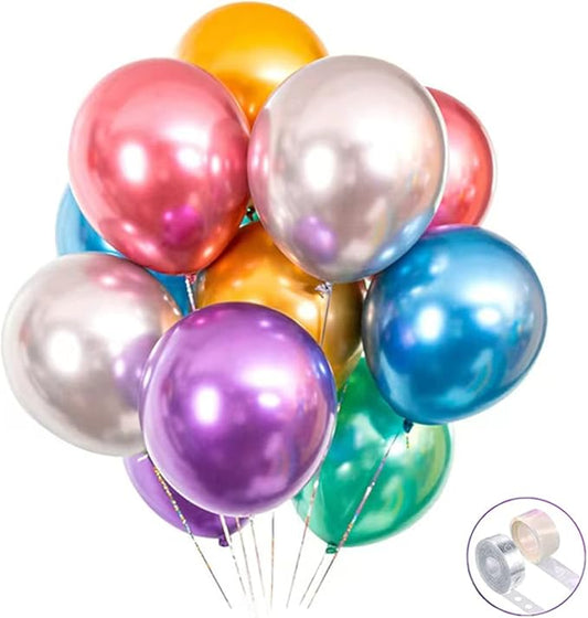 Colorful Party Balloons 100pcs 12inch Chrome Metallic Helium Balloons for Birthday Party Decoration and Arch Decoration We...