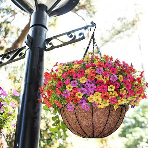 Orgrimmar Artificial Hanging Flowers Basket Outdoor Fake Hanging Plants UV Resistant Realistic Silk Flowers Eucalyptus in ...