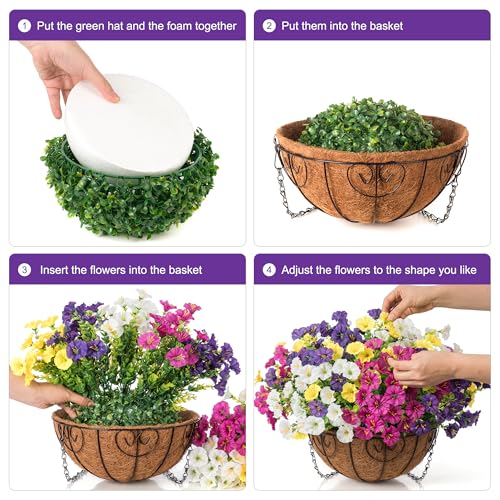 HyeFlora Artificial Hanging Flowers Faux Plants Basket for Outdoors Spring Decor, Fake Silk Morning Glory with Eucalyptus ...