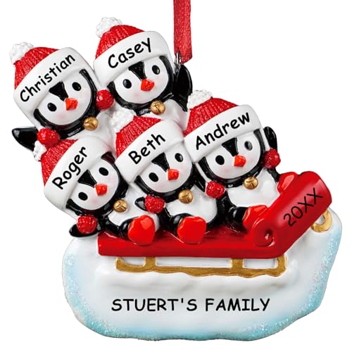 iDIY Personalized Family Christmas Ornaments - Family of 2/3/4/5/6/7/8 Penguin Ornaments for Christmas Tree - Custom Resin...