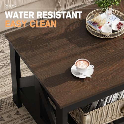 YESHOMY Farmhouse Coffee Table, Coffee Tables for Living Room, Farmhouse Square Coffee Table with Storage, Couch Table, Sm...