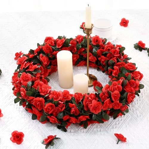 BLEUM CADE 2Pcs 16.4Ft Flower Garland Artificial Rose Vines for Bedroom, Cute Fake Hanging Flower Vines Floral Garland Dec...