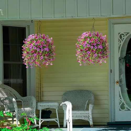 ZFProcess Artificial Hanging Flowers for Outdoors Spring Decoration, 2PCS Silk Fake Daisy Realistic Outdoor Flowers UV Res...
