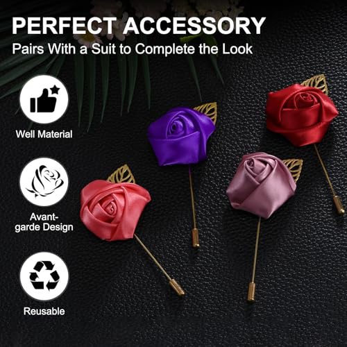 M METERXITY 24-Pack Flower Lapel Pins for Men, Golden Leaf Rose Boutonnieres Pin Groom Boutonnieres for Wedding/Dance/Part...