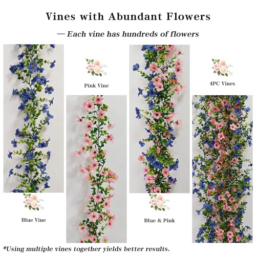 Dronside 4 Pack 6ft Lifelike Artificial Flower Vines, UV & Fade Resistant Fake Hanging Flower Garlands – Perfect for Weddi...