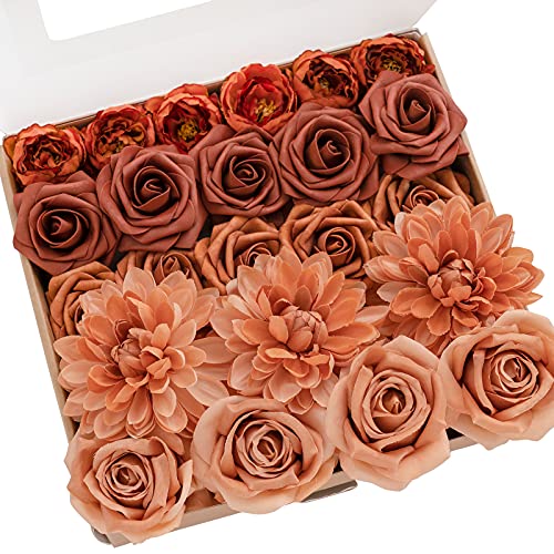 Ling's Moment Artificial Flowers Fake Silk Dahlia Faux Foam Roses Combo for DIY Wedding Bouquets Centerpieces Arrangements...