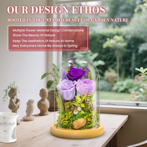 Forever Flowers Preserved Roses Prime Delivery For Women, Glass Dome Light Up Preserved Flowers , Christmas Anniversary Th...