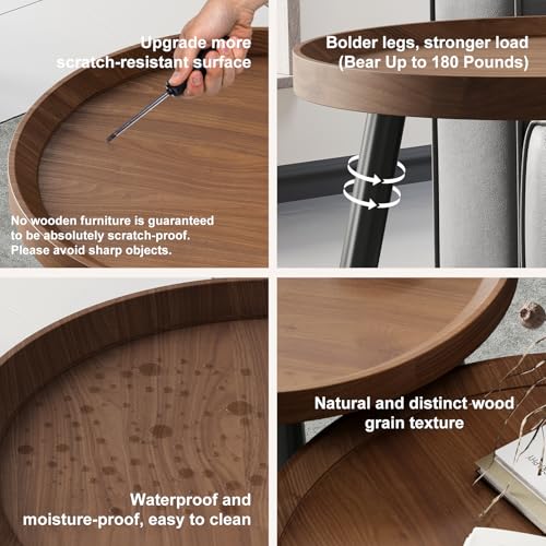 2 PCS Small Round Coffee Table Set, Mid Century Modern Coffee Tables for Living Room, Walnut Nesting Tables for Small Spac...