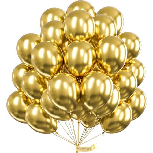PartyWoo Gold Balloons 50pcs 12 Inch Gold Latex Helium Balloons for Birthday Wedding Anniversary Baby Shower Graduation Ba...