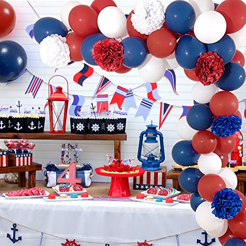 Dark Red White and Blue Balloons Garland Arch Kit with 75Pcs Navy Burgundy White Balloons 6Pcs Paper Flowers for 4th of Ju...