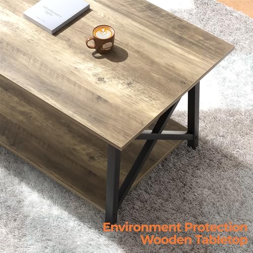 GreenForest Coffee Table with Storage, 39inch Modern 2-Tier Coffee Tables for Living Room, X-Frame Design Farmhouse Coffee...
