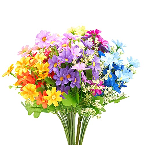 6 Bundles Outdoor Artificial Flowers for Decoration,Silk Flowers UV Resistant Fake Flowers No Fade Faux Flowers Bouquet Ha...