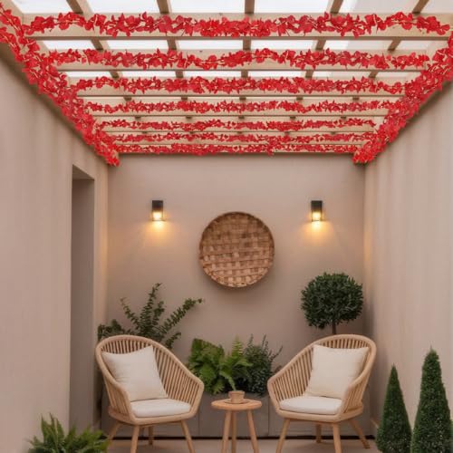 ACRYCS 6 Pcs Wisteria Flower Garlands Red Artificial Wisteria Hanging Flowers 6.7 Feet Silk Flowers Vines Hydrangea Garlan...