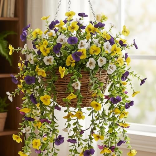 Riceshoot 6 Pcs Artificial Hanging Flowers for Outdoors Fake Hanging Plants for Spring Summer Decoration Realistic UV Resi...