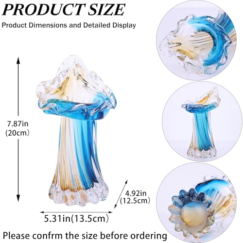 Unique Blue & Gold Hand Blown Art Glass Vase - Blue & Gold Sculptural Flower Vase for Centerpieces, Home Decor & Living Ro...